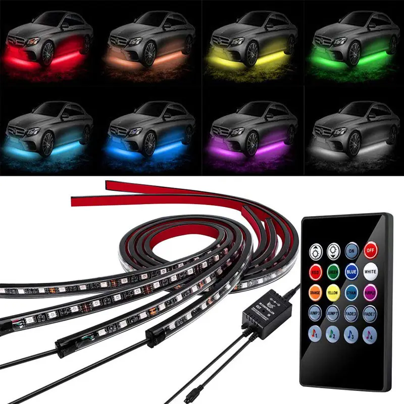 4pcs Underbody RGB LED Strip Light Kit Universal 12V Underglow Lights for Car Trucks Remote APP Control Atmosphere Lamp Model