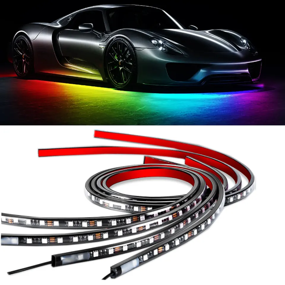 4pcs Underbody RGB LED Strip Light Kit Universal 12V Underglow Lights for Car Trucks Remote APP Control Atmosphere Lamp Model