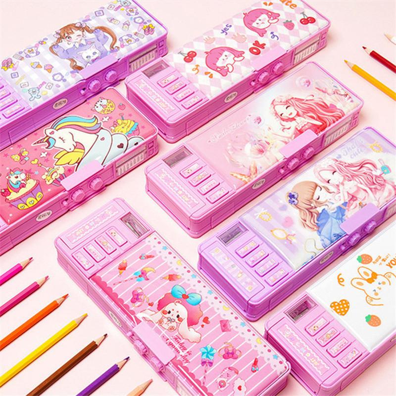 Girl Cute Pencil Case Mechanical Deformation Combination Lock Stationery Box School Student Pencil Box Cartoon Plastic Pen Case