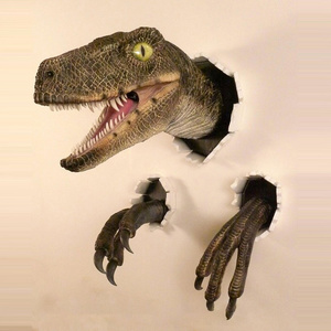 3D Wall Bursting Hanging Dinosaur Wall Mounted Sculpture Head Resin Dinosaur Head with Claws Home Decor