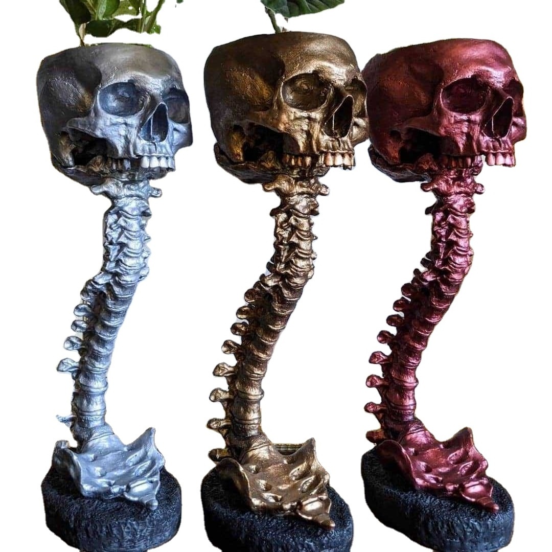 Spine Stand Skull Head Flowerpots Gothic Home Decor Spooky Skeleton Cactus Succulent Plant Pots Indoor Tabletop Planter Ornament