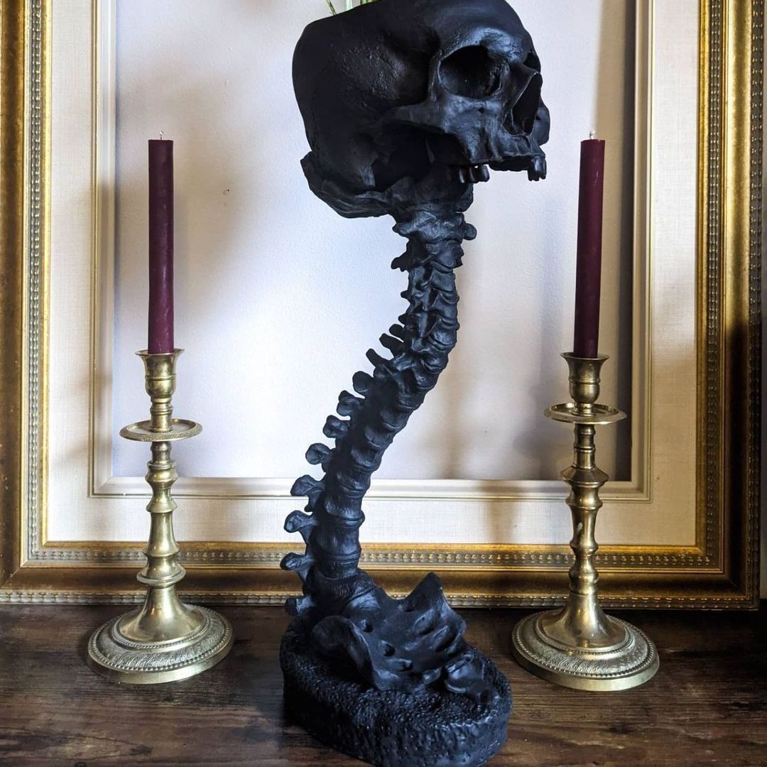 Spine Stand Skull Head Flowerpots Gothic Home Decor Spooky Skeleton Cactus Succulent Plant Pots Indoor Tabletop Planter Ornament