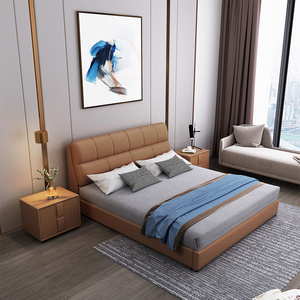 Modern design hotel comfortable bed with storage and drawers leather queen king size double bed