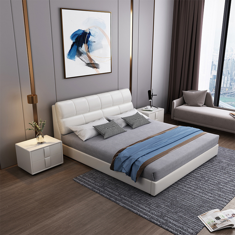 Modern design hotel comfortable bed with storage and drawers leather queen king size double bed