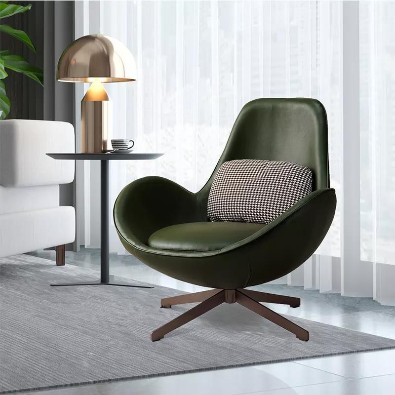 Modern Italian Leather Eggshell High Back Swivel Casual Living Room Single Sofa Chair