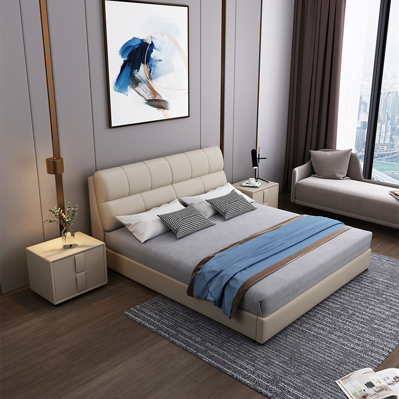 Modern design hotel comfortable bed with storage and drawers leather queen king size double bed