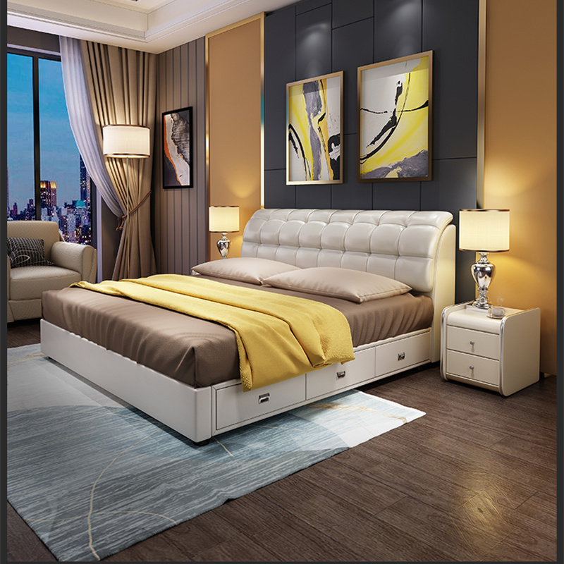 High Quality Light Luxury Modern Simple Leather Bed Bedroom Furniture Double 1.8m King Size Bed