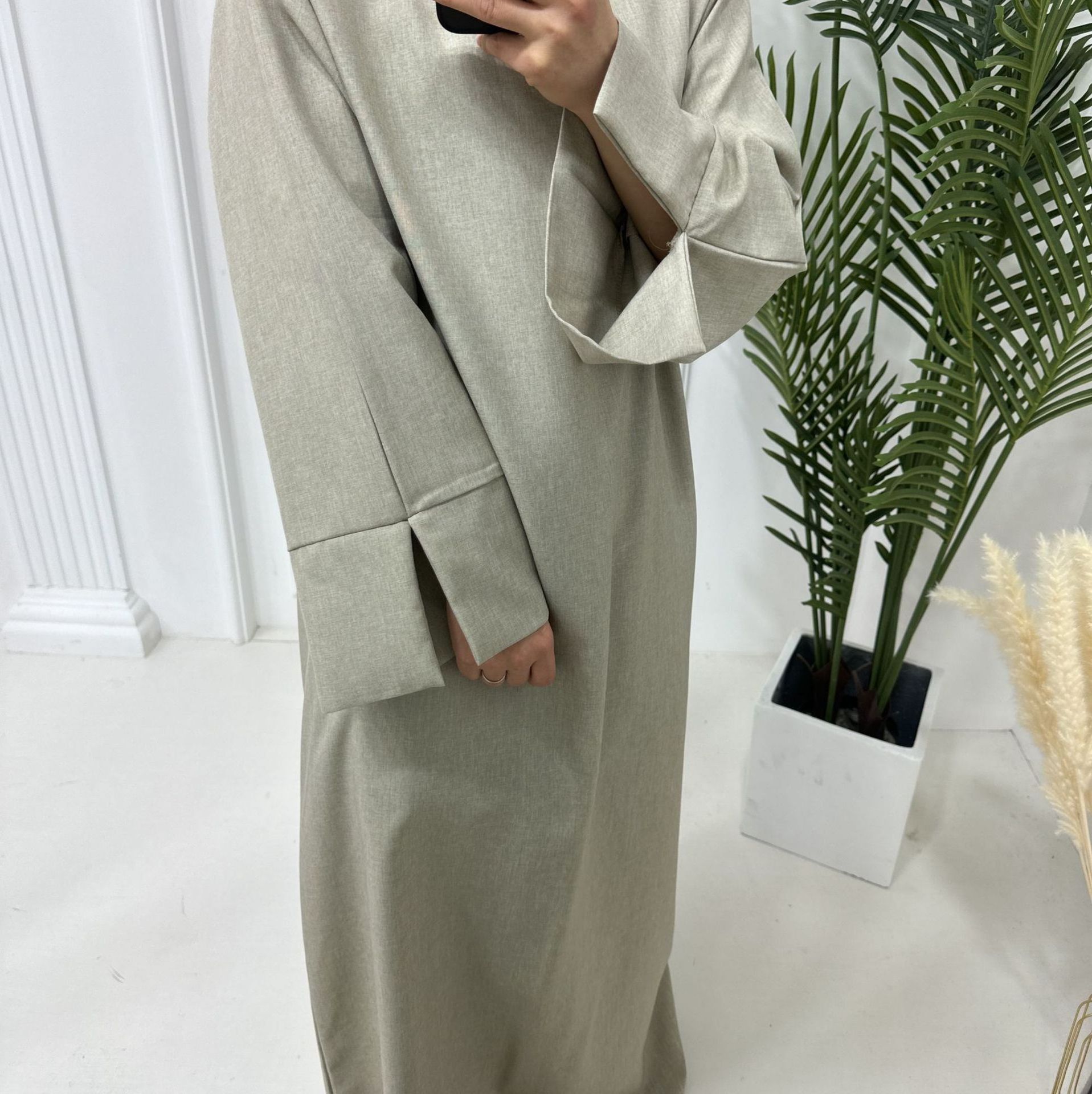 2024 New Abaya Designs Breathable Modest Abaya Simple Linen Closed Abaya Women Muslim Dress Islamic Clothing Wholesale