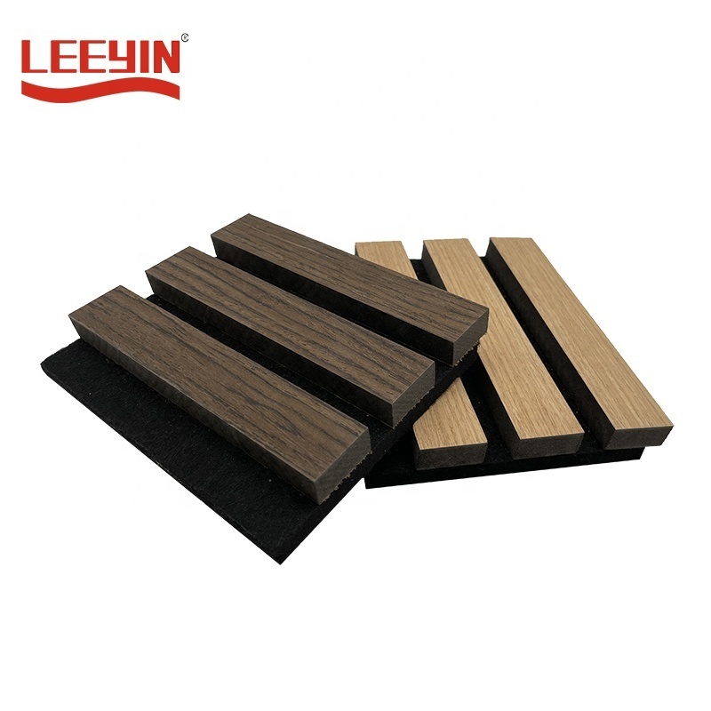 Customized Veneer Slat Wood Panel with PET Felt Blacking Akustik Panelen Headboard Wall Ceiling Acoustic Wall Akupanel