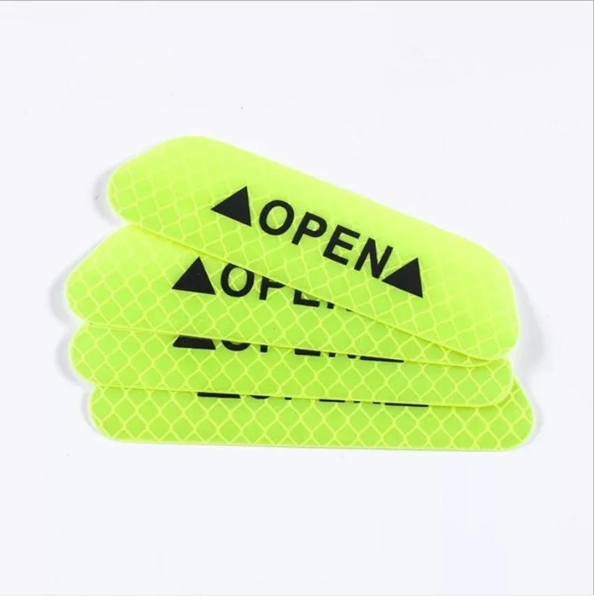 4 pieces/set of car door stickers  universal safety warning signs open high reflective tape motorcycle bicycle helmet design