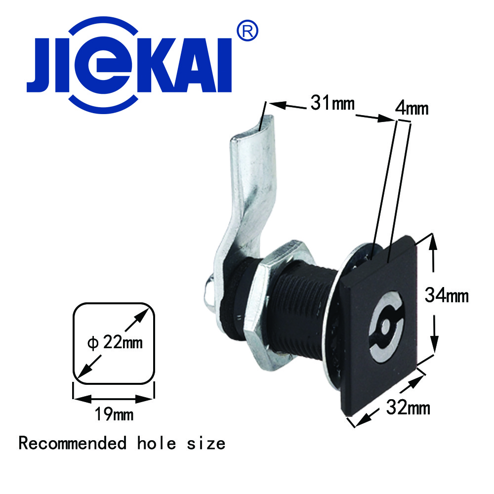 JK623 Industrial Plastic Quarter Turn 22mm Cam Locks Triangle Key Lock For Cabinet