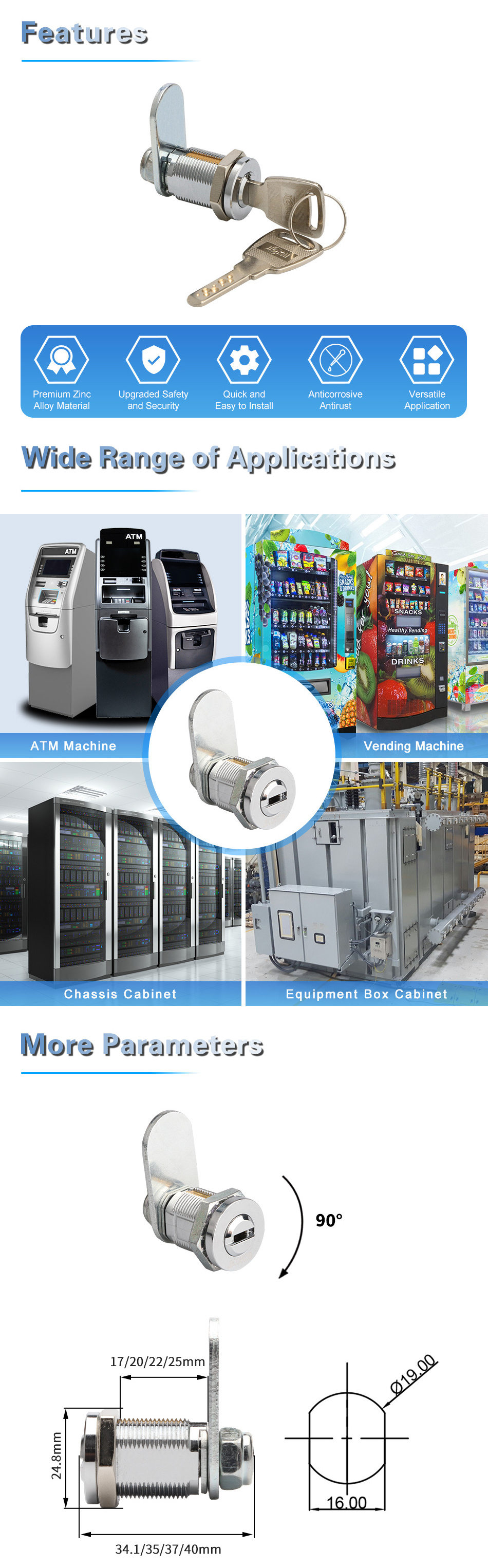 JK531 Self-Service Commercial Cam Lock With Dimple Key for ATM Card ...