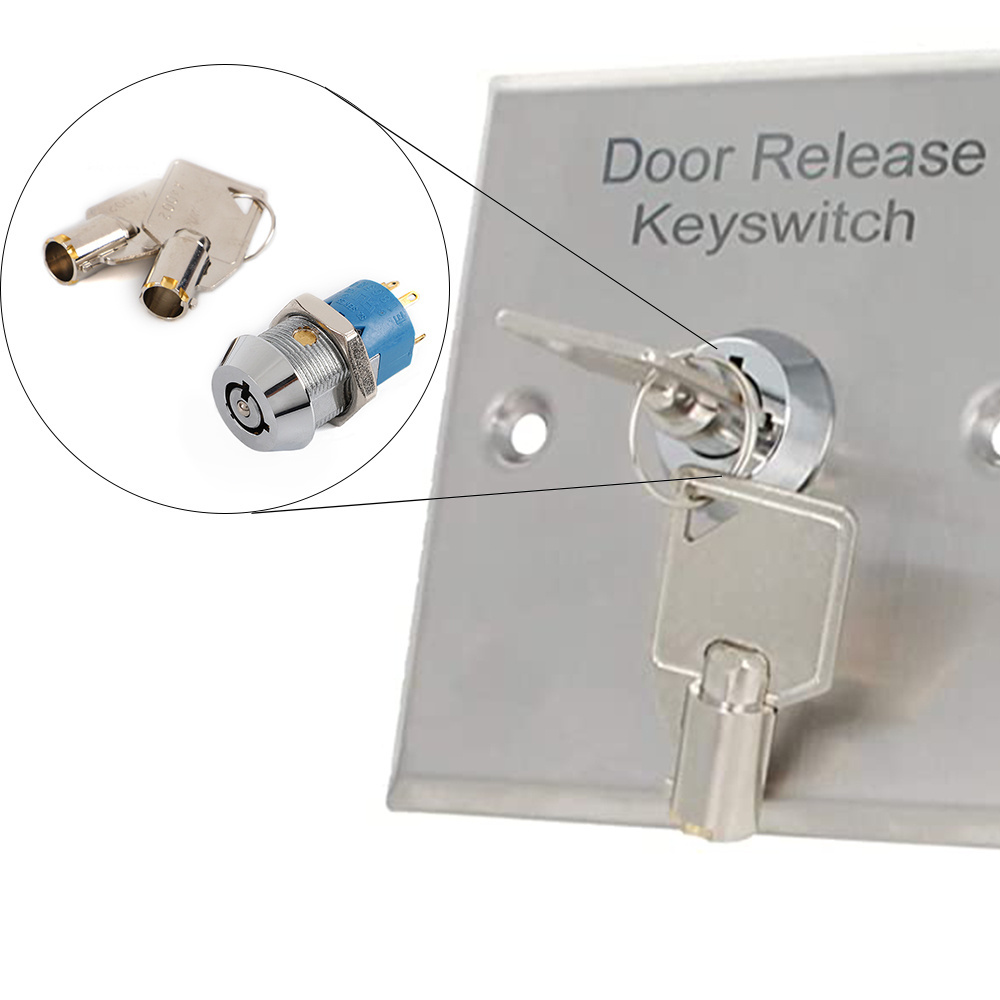 JK218 Key Switch Lock On/Off Exit Switch Emergency Door Release SPST for Access Control Panel Mount with 2 Keys