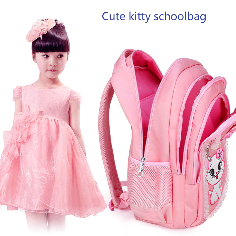 New Design 3in1 schoolbag set with cat pattern kitty backpack for girls with lunch bag and pencil bag