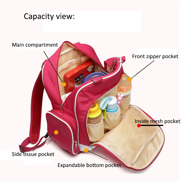 Korea style trendy baby care bags multi function mommy bag mommy backpack waterproof with stroller straps and kettle bag