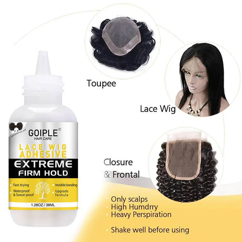 Custom Logo Super Hold Hair Bonding Adhesives and Remover for Tape Toupee Frontal Private Label Waterproof Lace Wig Glue 38ML