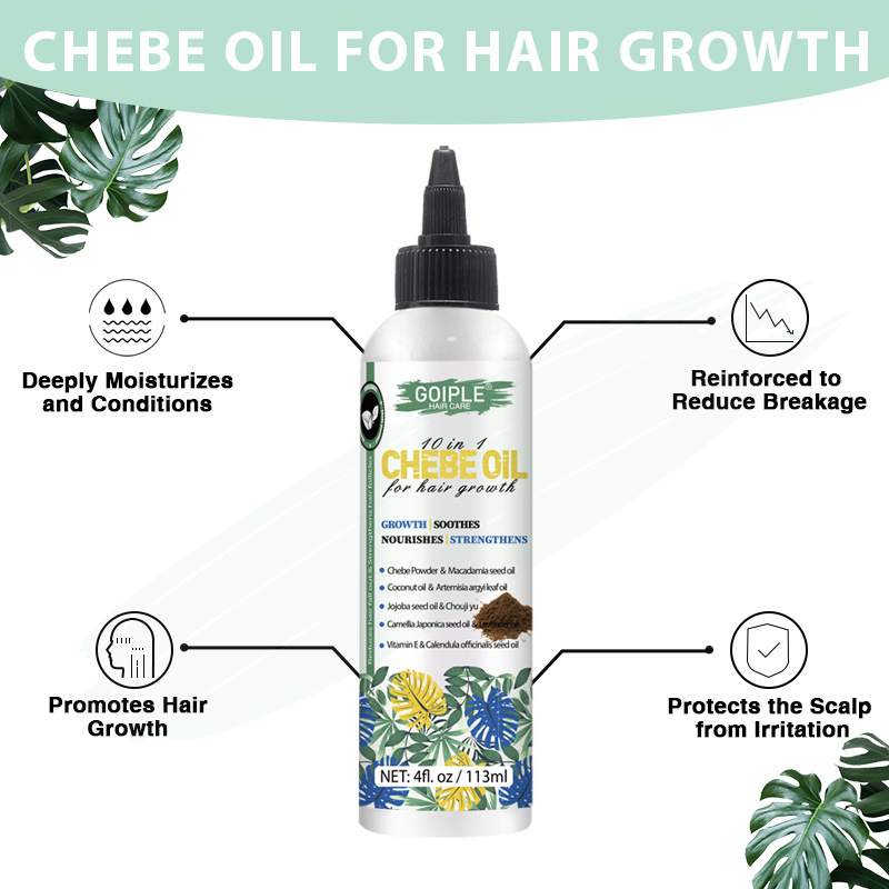 Private Label 10 in 1 Chad African Organic Chebe Oil for Loss Hair Wholesale Soothes Scalp Hair Strengthener Fast Growth Serum