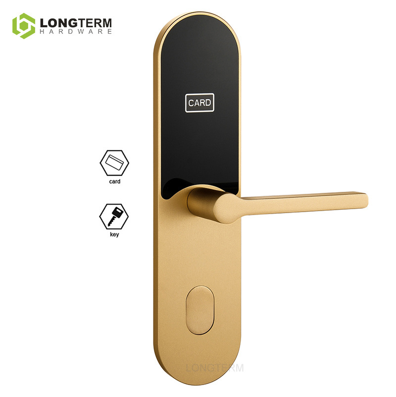 Smart Door Lock Gold Cerradura Inteligentes Puerta Exterior Rfid Key Card Door Lock Electronic Lock for Hotel