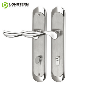 SUS304 Main Entrance Door Handle Lock Set Stainless Steel Lever Handle Panel Door Lock Cylinder with Key for Wooden Doors