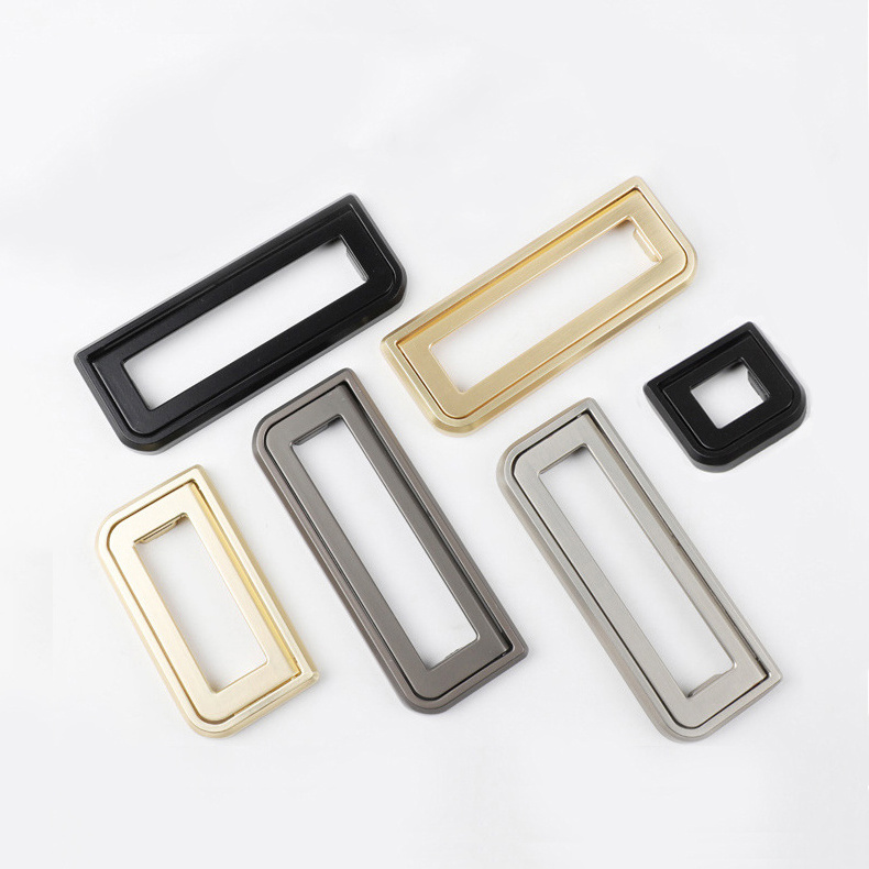 Modern Gold Black Foldable Square Ring Pull Zinc Alloy Kitchen Handle Pulls Cabinet Sliding Drawer Door Handle for Furniture