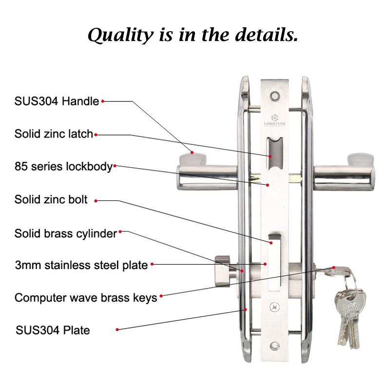 Keyed Entry Door Lock SUS304 Tubular Lever Handle Manual Security Lock Stainless Steel Door Handle Lock Cylinder for Wooden Door