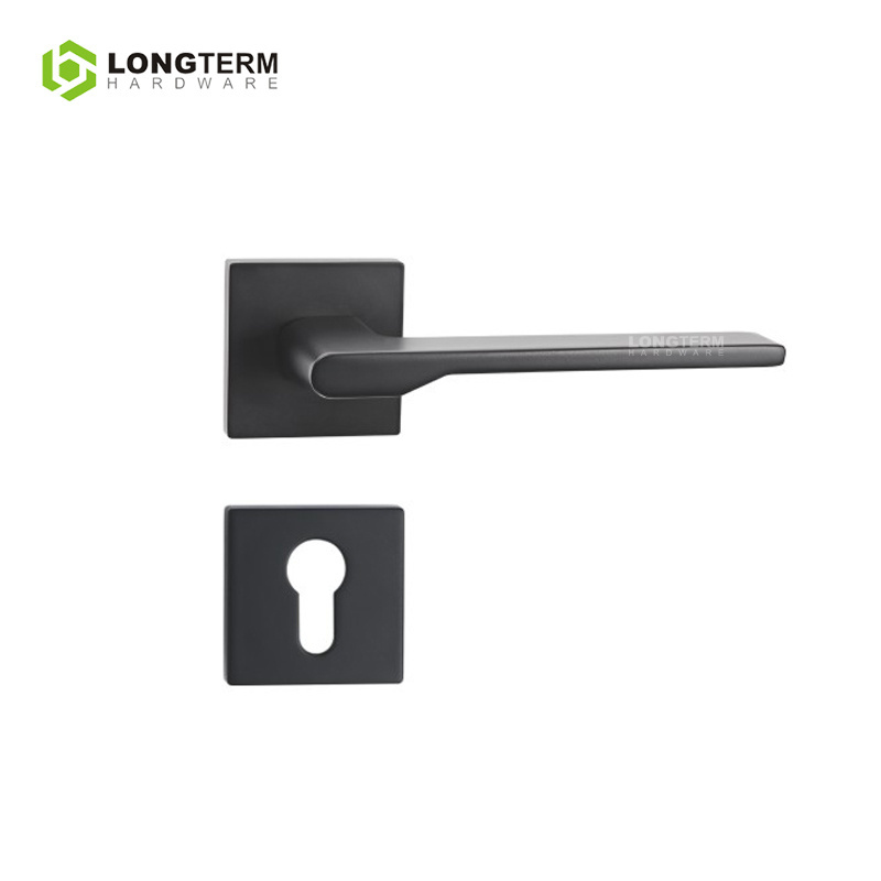 Modern Design Zinc Alloy Square Lever Wooden Door Lock Handle Matt Black Interior Door Handle for Bedroom