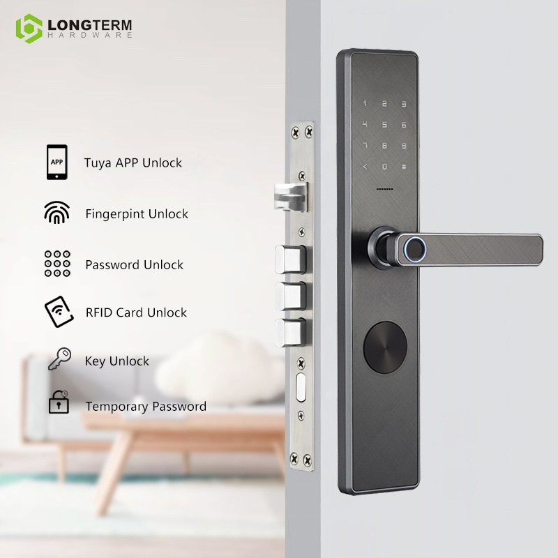 Electronic Keyless Fingerprint Tuya Digital Safe Door Lock WiFi Biometric Intelligent Aluminum Deadbolt Smart Door Lock for Home