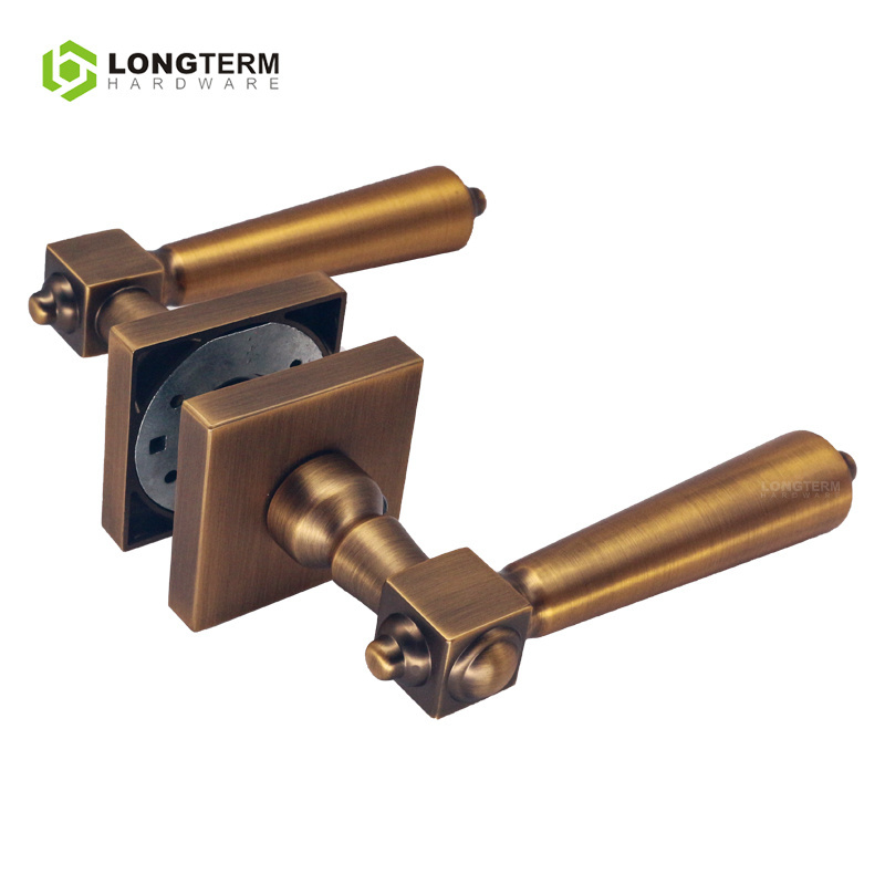 European Style Tubular Lever Square Rosette Door Handle Zinc Alloy Antique Bronze Interior Door Lock Handle Set