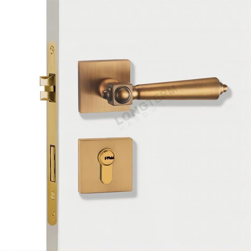 European Style Tubular Lever Square Rosette Door Handle Zinc Alloy Antique Bronze Interior Door Lock Handle Set