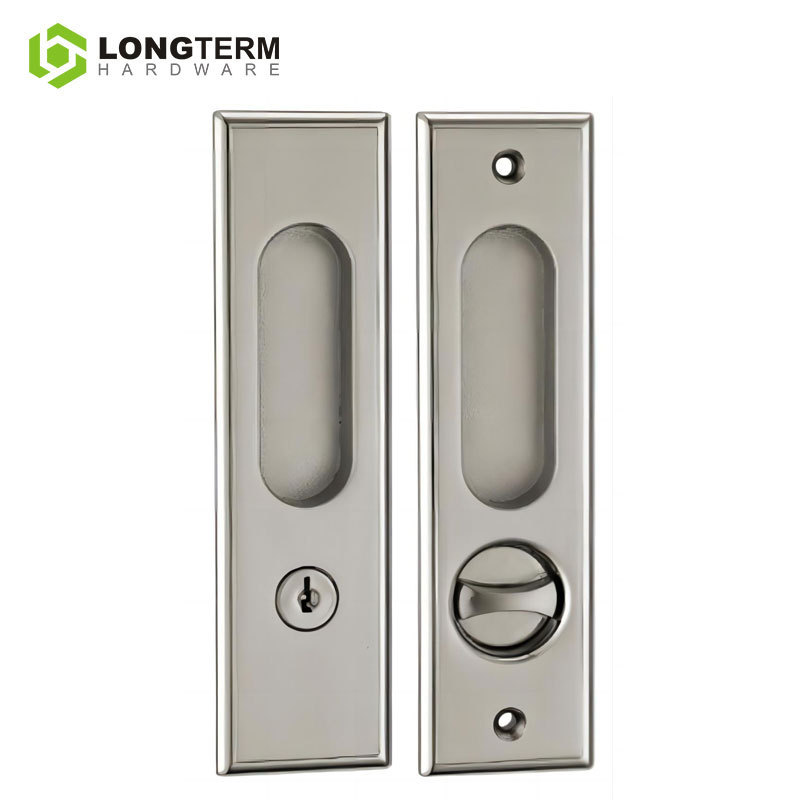 Zinc Alloy Sliding Lock Set Modern Design Flush Pull Door Hook Lock Rectangular Recessed Sliding Barn Door Locks