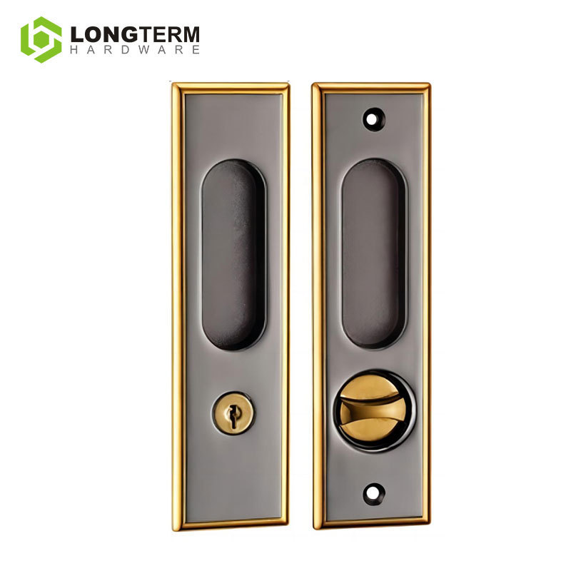 Zinc Alloy Sliding Lock Set Modern Design Flush Pull Door Hook Lock Rectangular Recessed Sliding Barn Door Locks