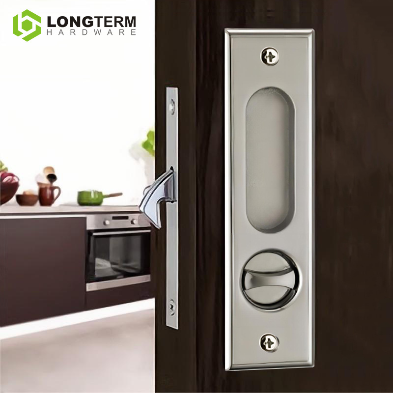 Zinc Alloy Sliding Lock Set Modern Design Flush Pull Door Hook Lock Rectangular Recessed Sliding Barn Door Locks