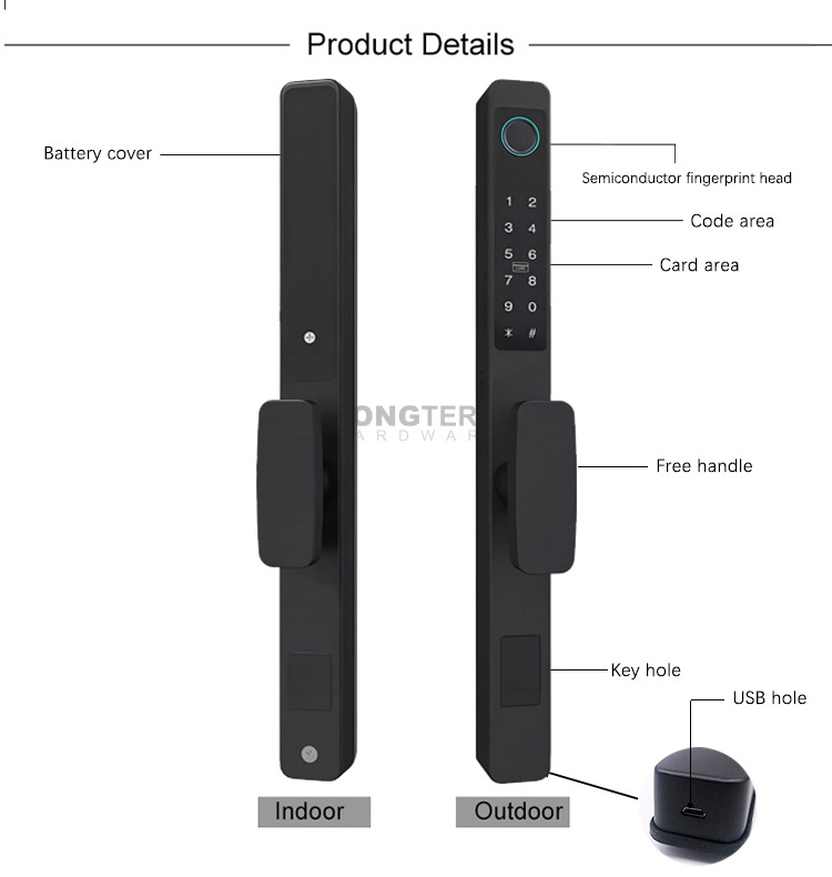 Smart Home Keyless Intelligent Door Lock WiFi Tuya Smart Lock Zinc Alloy Biometric Fingerprint Lock with Door Handle