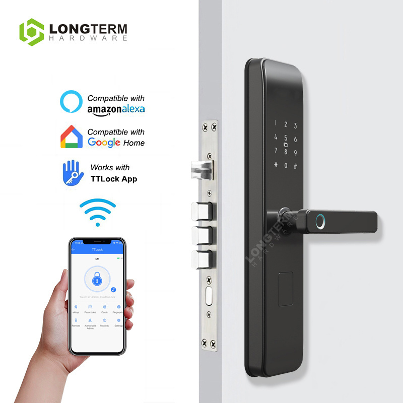 Electric Password Keyless Security Home Door Lock Key Card App Finger Print Digital Wifi Ttlock Smart Door Lock Deadbolt