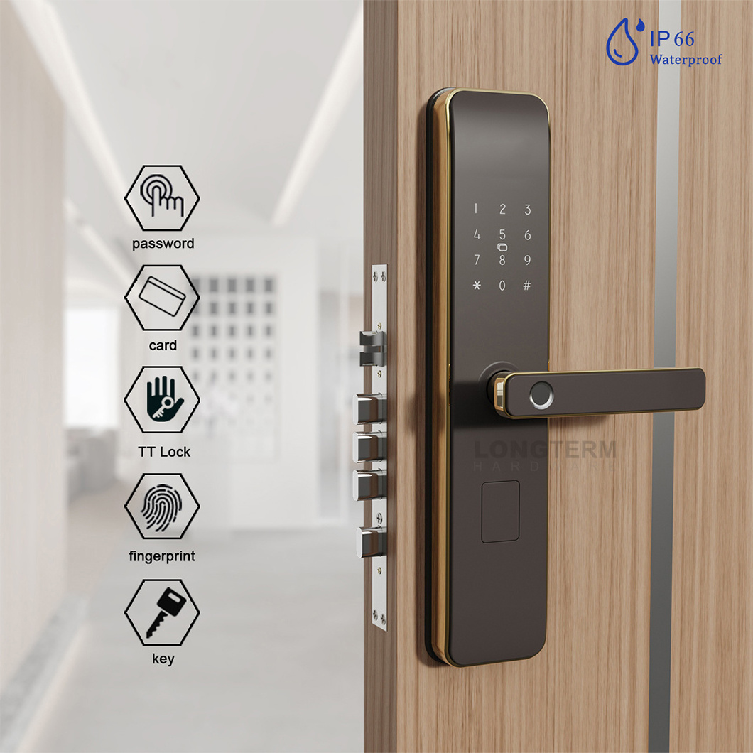 Electric Password Keyless Security Home Door Lock Key Card App Finger Print Digital Wifi Ttlock Smart Door Lock Deadbolt