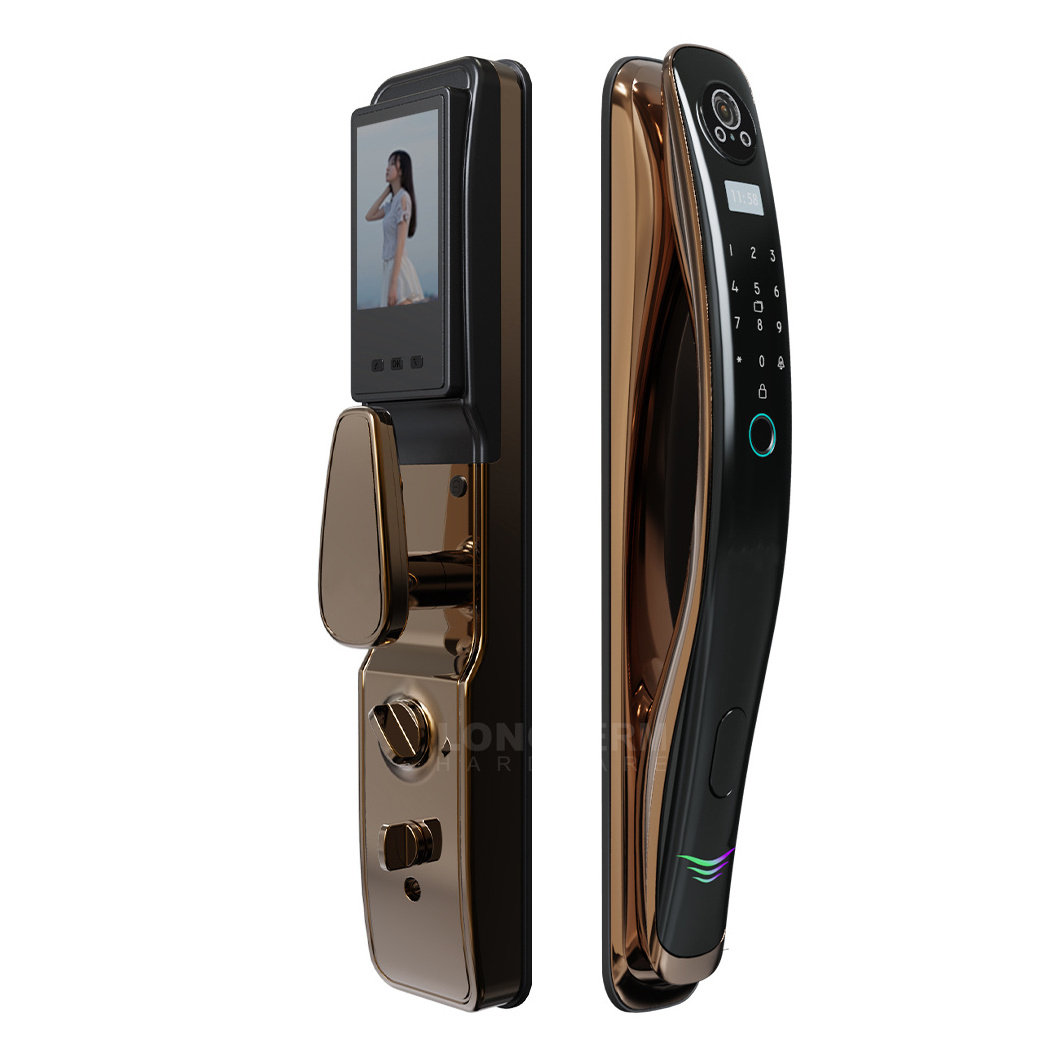 Tuya WiFi Electronic Digital Door Lock Code Card Phone Fingerprint Face Recognition Aluminum Gold Smart Door Lock with Camera