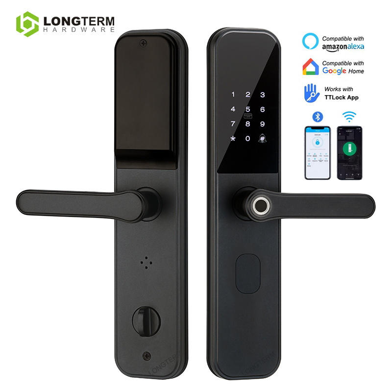 Security Door Digital Lock Electronic Biometric Fingerprint Smart Handle Door Lock TTlock App Smart Lock with IC Card Key