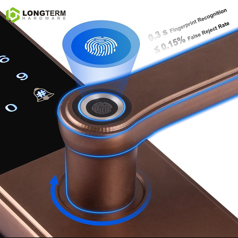 Security Door Digital Lock Electronic Biometric Fingerprint Smart Handle Door Lock TTlock App Smart Lock with IC Card Key