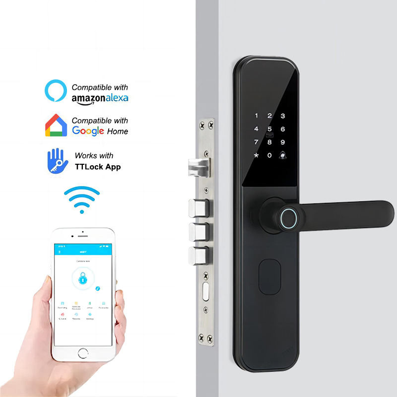 Security Door Digital Lock Electronic Biometric Fingerprint Smart Handle Door Lock TTlock App Smart Lock with IC Card Key