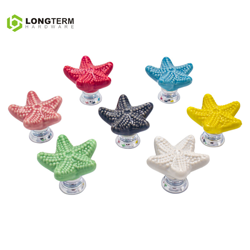 Ceramic Door Knobs Home Decorative Furniture Handles Chic Cupboard Drawer Pull Handles Modern Starfish Cabinet Knobs for Dresser