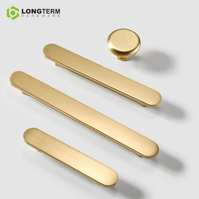 Zinc Alloy Kitchen Cabinet Hardware Brass Gold Round Drawer Handles and Knobs for Furniture Matt Black Cabinet Door Pull Handle