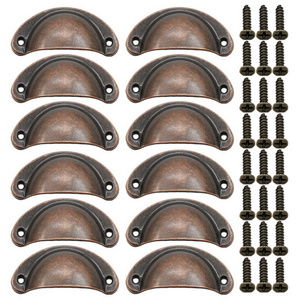 Economical home desk drawer handle and knobs antique copper rustic cast iron cup pull handle black flat drawer handles