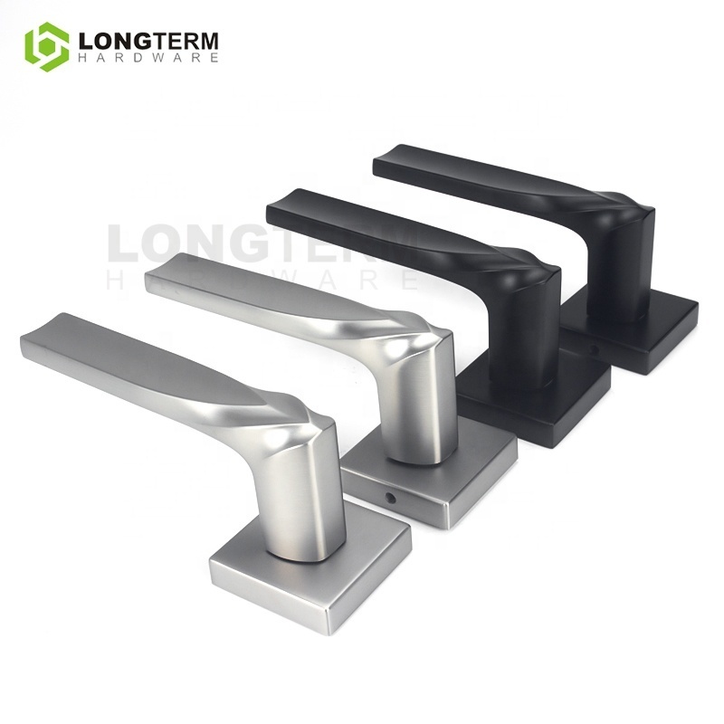 Supplier Price Rosette Door Handles Modern Black Satin Nickel Zinc Alloy Lever Set Indoor Mortise Door Lock Handle