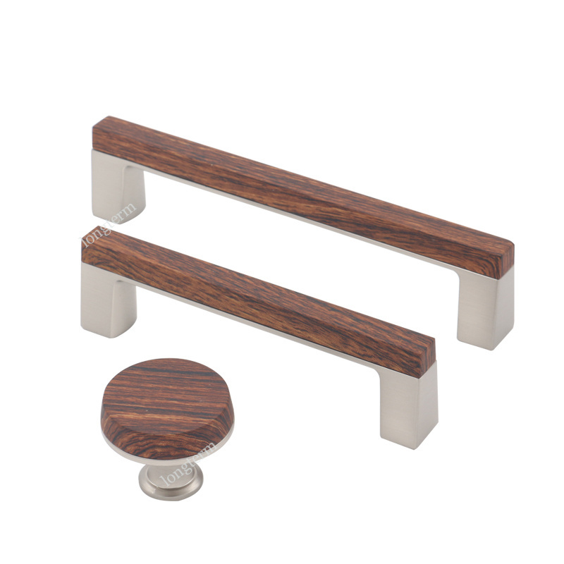 Zinc Alloy Handle Kitchen Cabinet Hardware Drawer Pull Brushed Satin Nickel Wood Grain Cabinet Knobs and Handles for Furniture