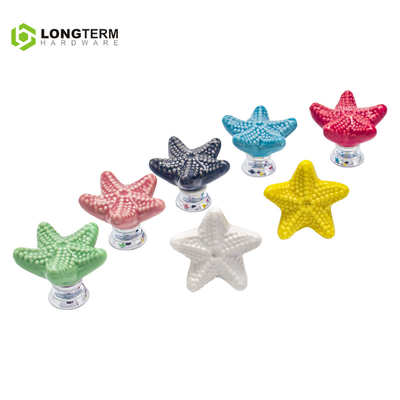 Ceramic Door Knobs Home Decorative Furniture Handles Chic Cupboard Drawer Pull Handles Modern Starfish Cabinet Knobs for Dresser