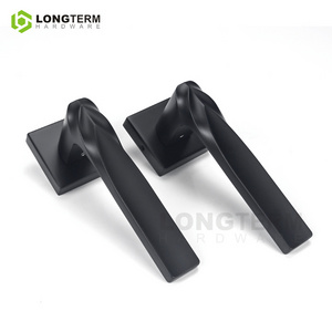 Supplier Price Rosette Door Handles Modern Black Satin Nickel Zinc Alloy Lever Set Indoor Mortise Door Lock Handle