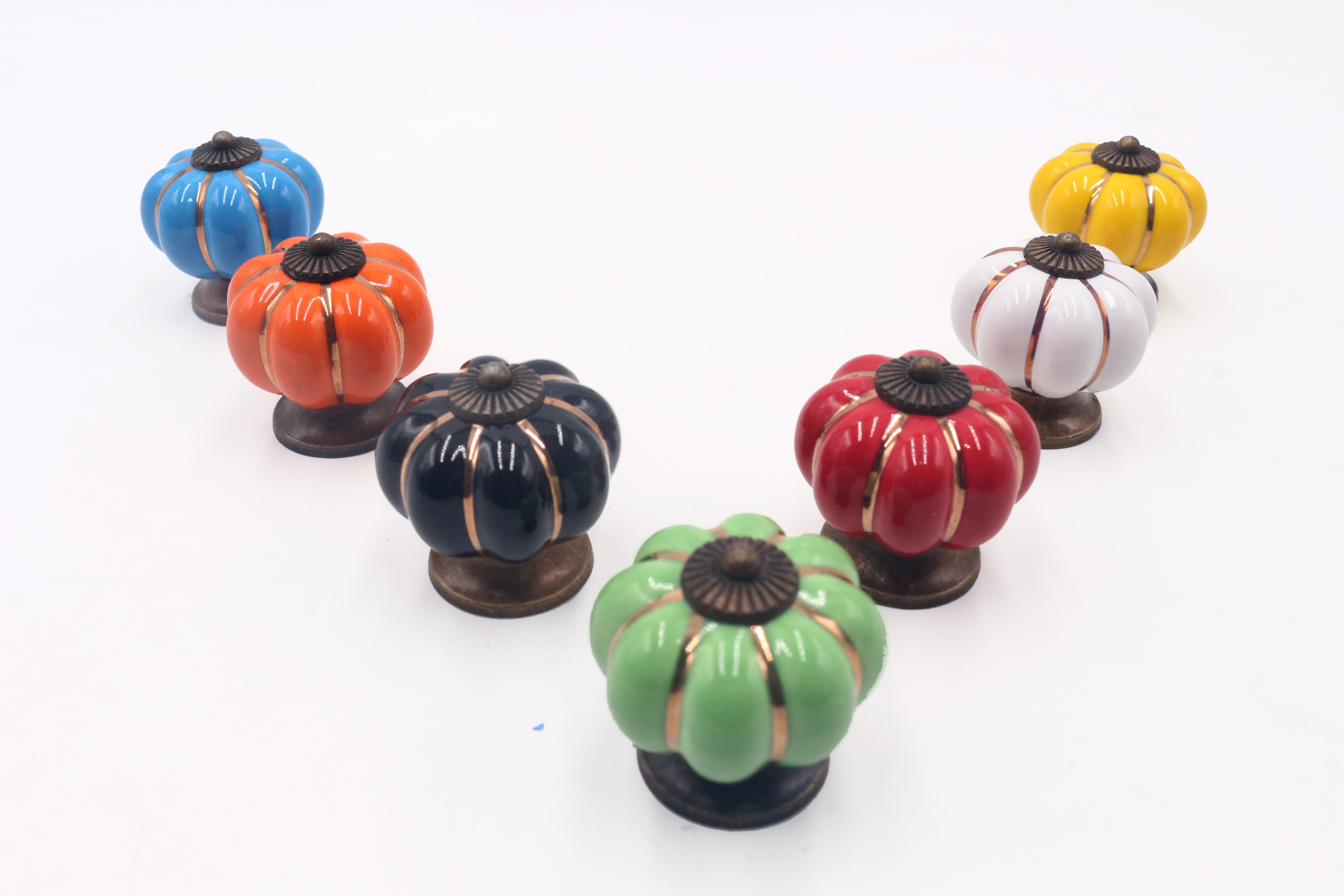 Colorful Porcelain Kitchen Door Dresser Cupboard Knobs Drawer Pull Handles Ceramic Pumpkin Cabinet Knobs