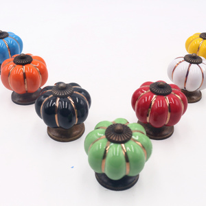 Colorful Porcelain Kitchen Door Dresser Cupboard Knobs Drawer Pull Handles Ceramic Pumpkin Cabinet Knobs