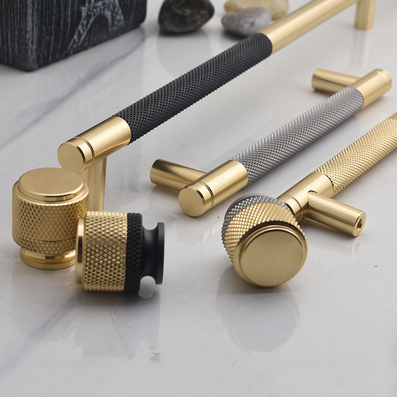 Furniture Door Handles Knurled T Bar Kitchen Cupboard Drawer Knobs Cabinet Handle Grey Aluminium Luxury Gold Black OEM ODM