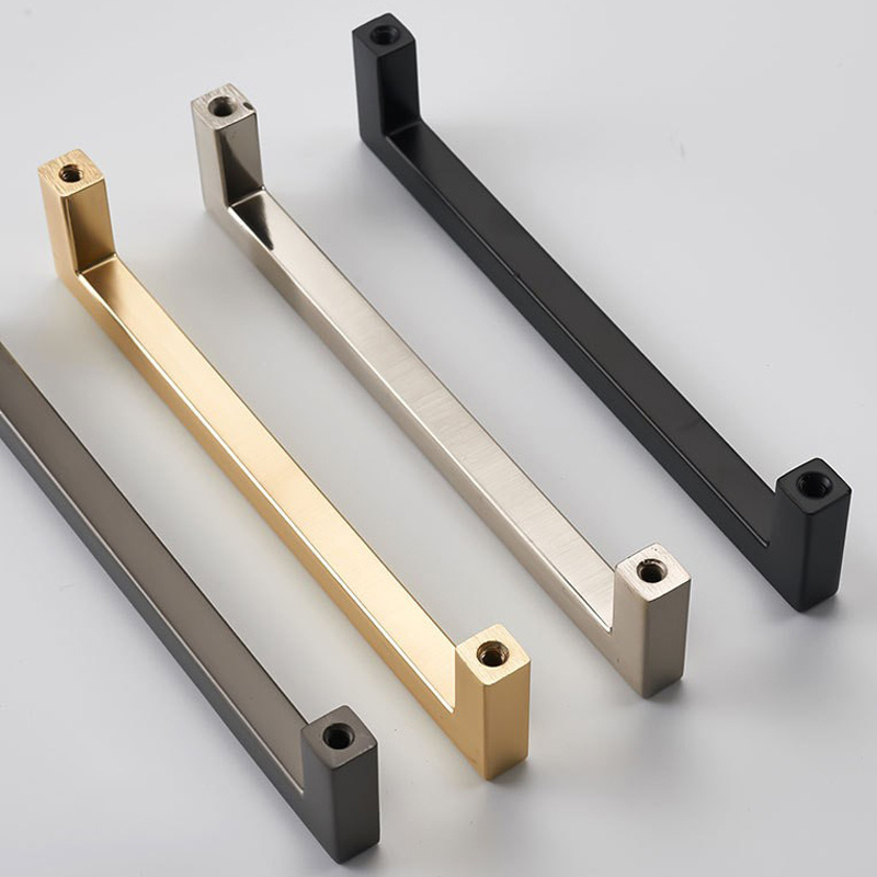 High Quality Zinc Alloy Square Long Wardrobe Door Drawer Pull Handle Kitchen Cabinet Hardware Gold Black Furniture Handles